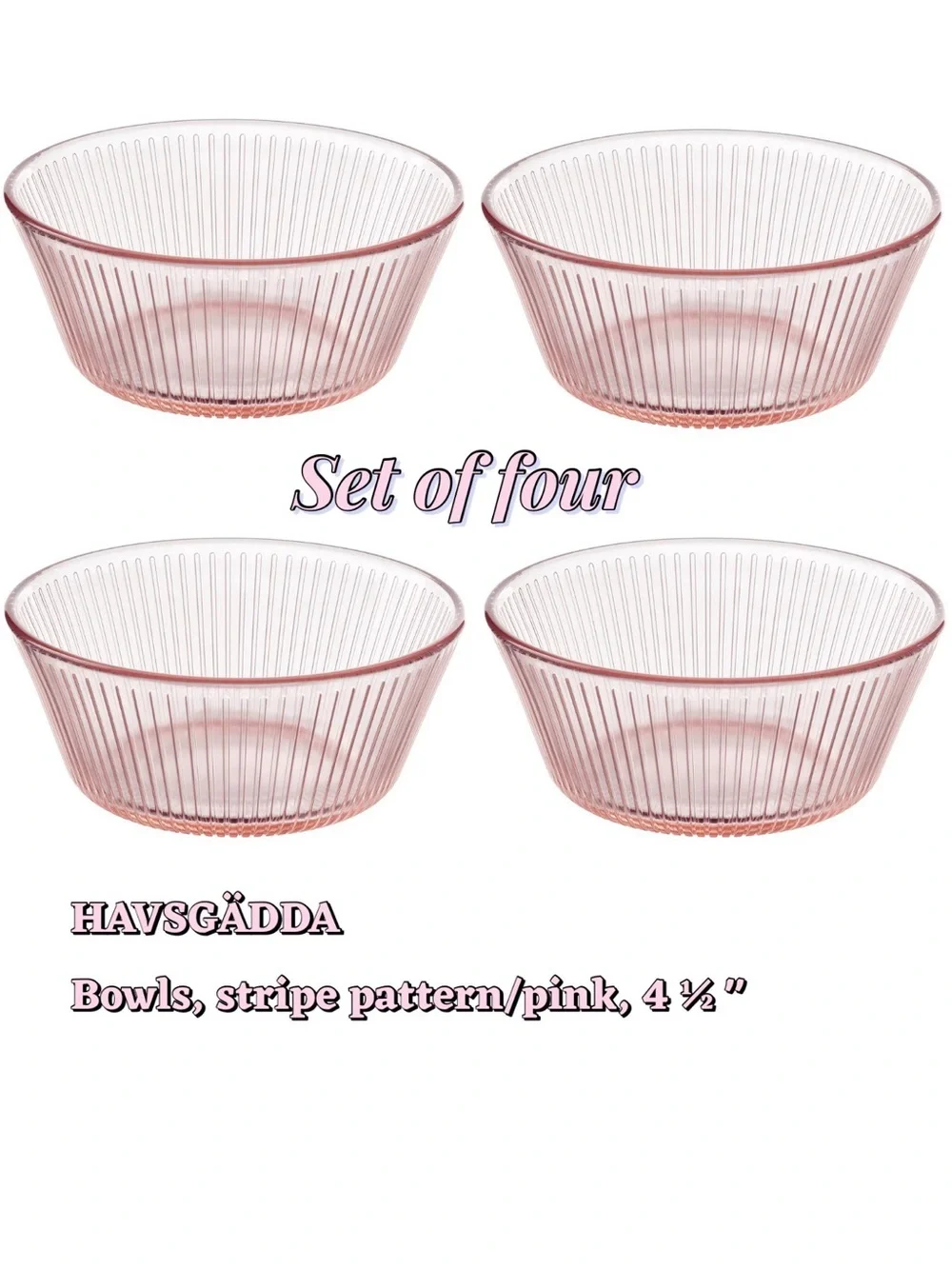 Pink Stripe Glass Bowls - Set of 4